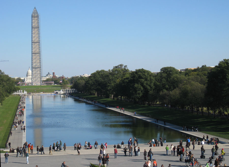 In the fall of 2013 the Washington Monument wore a cloak of metal scaffolding.